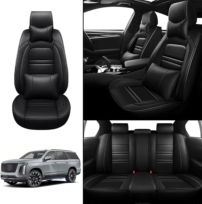 Car Seat Covers for Cadillac Escalade 2000-2025 | 5-Seats Seat Covers, Waterproof Seat Protectors, Automotive Seat Covers (Full Set with Pillow,Black)