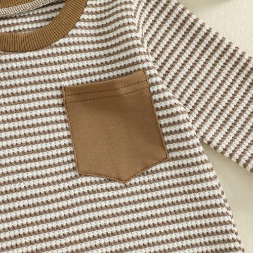 VISGOGO Newborn Infant Baby Boy Waffle Cotton Romper Clothes Onesie Stripe - Image 5