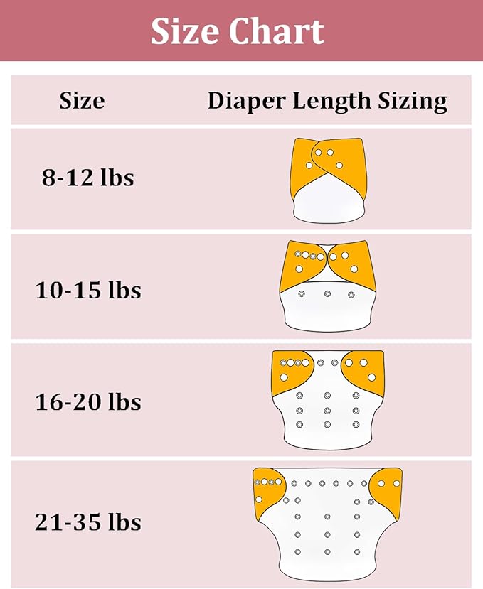 babygoal AWJ Cloth Diapers with Tummy Panel Pack of 7, 3 Diaper Cover with 3 Inserts and Wet Dry Bag, Adjustable Washable Reusable for Baby Girls and Boys
