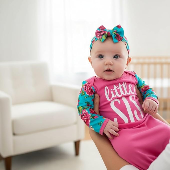AMAWMW Newborn Baby Girl Little Sister Sleeper Gown Stripe Long Sleeve - Image 2