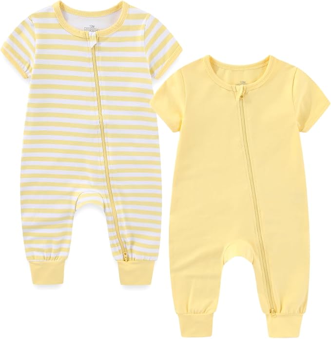 BIGBIGKISS Baby Boy Girl 2 Pack Romper Short Sleeve 2 Way Zipper Jumpsuits by BIGBIGKISS