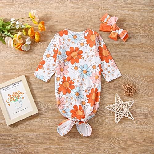 Newborn Baby Girl Floral Sleep Gown Headband Sleepwear Outfit - Image 2