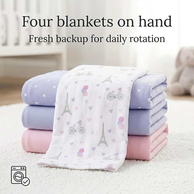 EVERYDAY KIDS 4 Pack of Soft Flannel Receiving Baby Blanket Set - Image 5