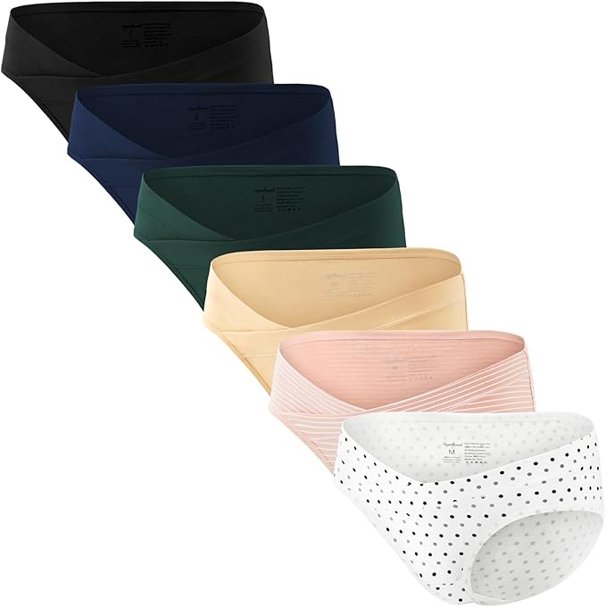 Angelhood 6 Pack Womens Cotton Maternity Underwear,Healthy Maternity Pregnancy Panties Postpartum Mother Under Bump Underwear