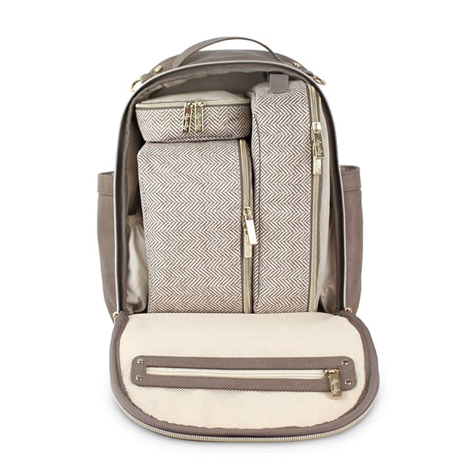 Itzy Ritzy Packing Cubes for Travel – Set of 3 Packing Cubes or Travel Organizers; Each Cube Features a Mesh Top, Double Zippers and a Fabric Handle (Taupe)