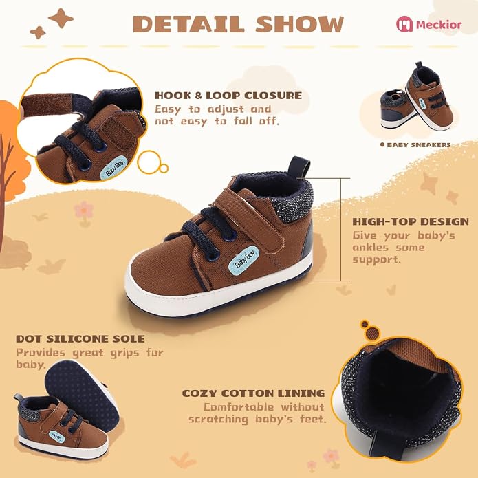 Meckior Toddler Baby Boys Girls High Tops Ankle Sneakers Soft Anti-Slip Sole PU - Image 5