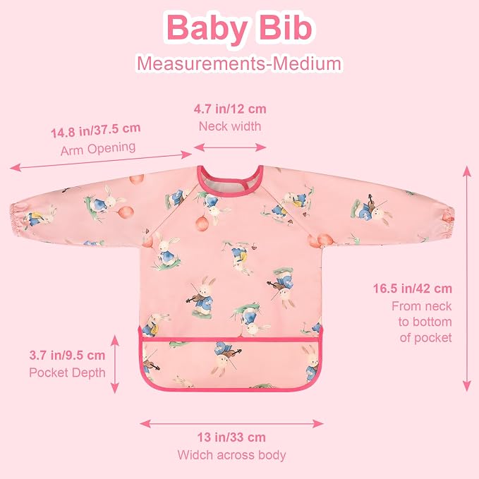 Accmor 4 Pack Long Sleeve Bibs, Baby Smock Waterproof Full Sleeved Bib - Image 7