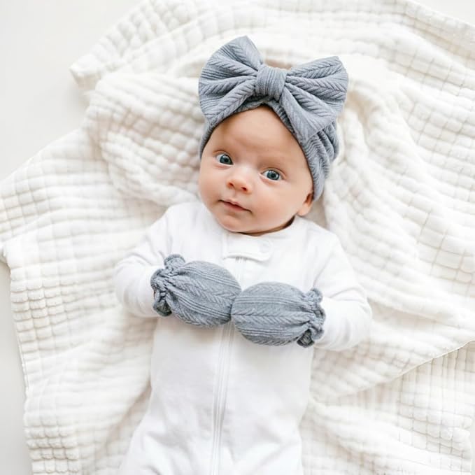 BQUBO Baby Turban Hats and Mittens Set Newborn Infant Hospital Hats Caps - Image 5