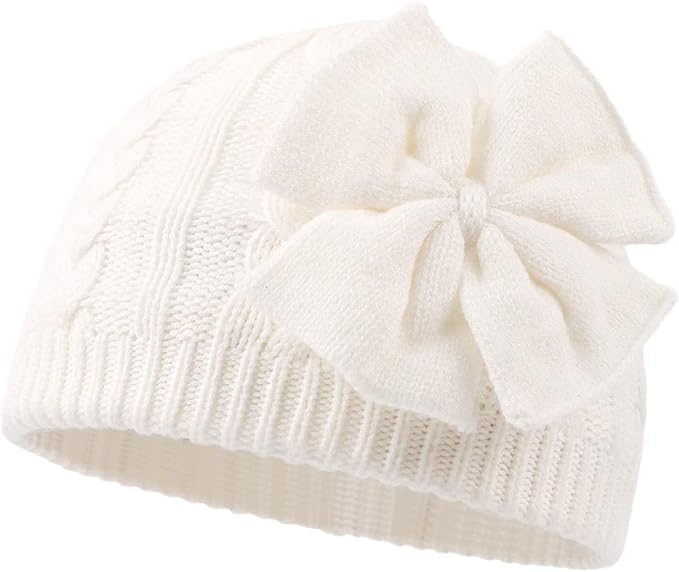 JANGANNSA Winter Warm Knitted Baby Hat for Girls Cotton Lined Infant Toddler Hat Autumn Cute Bow Classic Girls Beanie 0-6Y