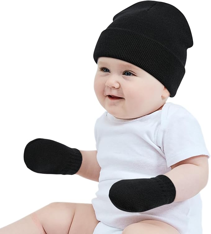 Baby Beanie Hat Gloves Set, Kids Winter Warm Knit Hat by DANMY