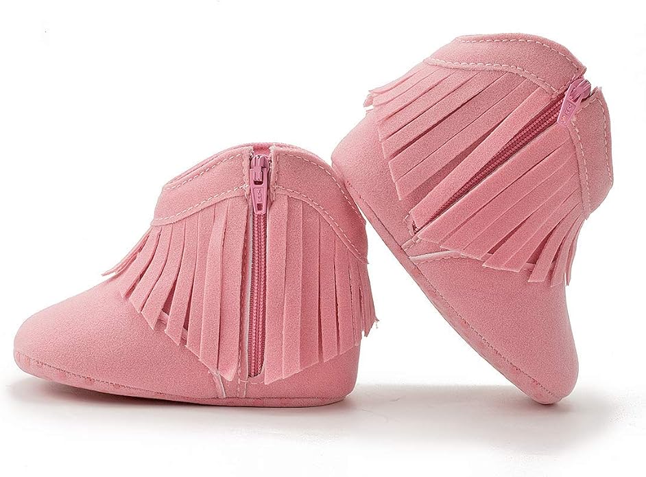 Meckior Baby Girls Cowboy Tassel Boots Side Zipper Moccasins Soft Bottom - Image 4