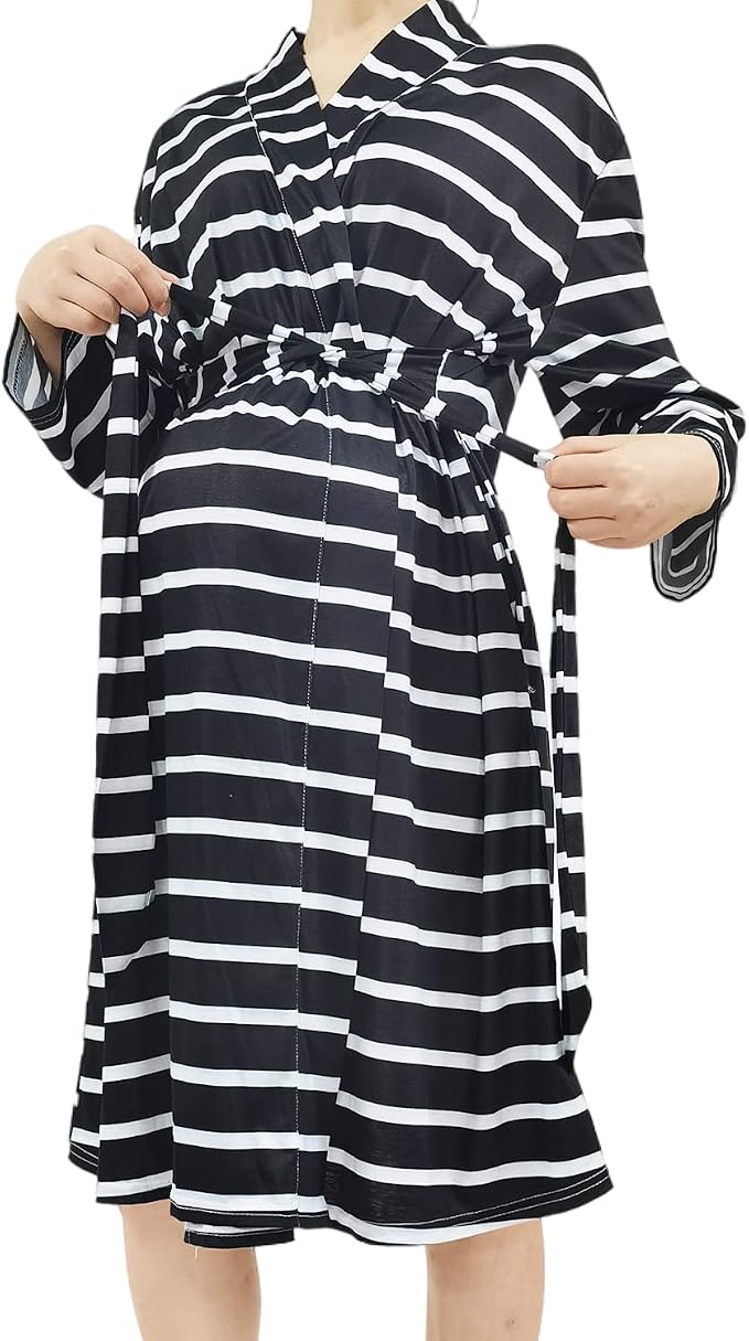 SUFEINI Maternity Robe and Matching Baby Swaddle Blanket Set, Mommy Robe - Image 2