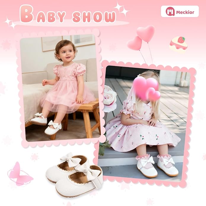 Meckior Infant Baby Girls Soft Sole Bowknot Princess Wedding Dress Mary Jane - Image 4