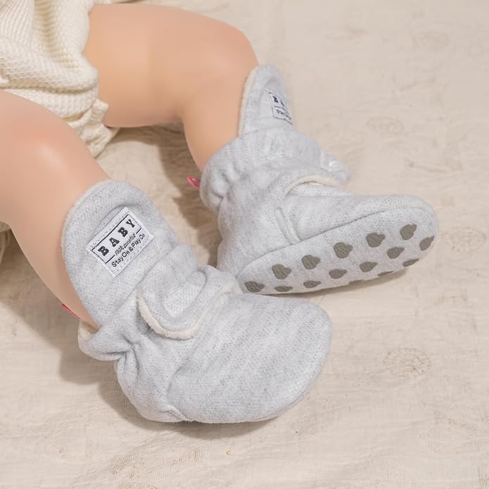 Babelvit Newborn Baby Boy Girl Soft Fleece Booties Stay On Infant Slippers - Image 2