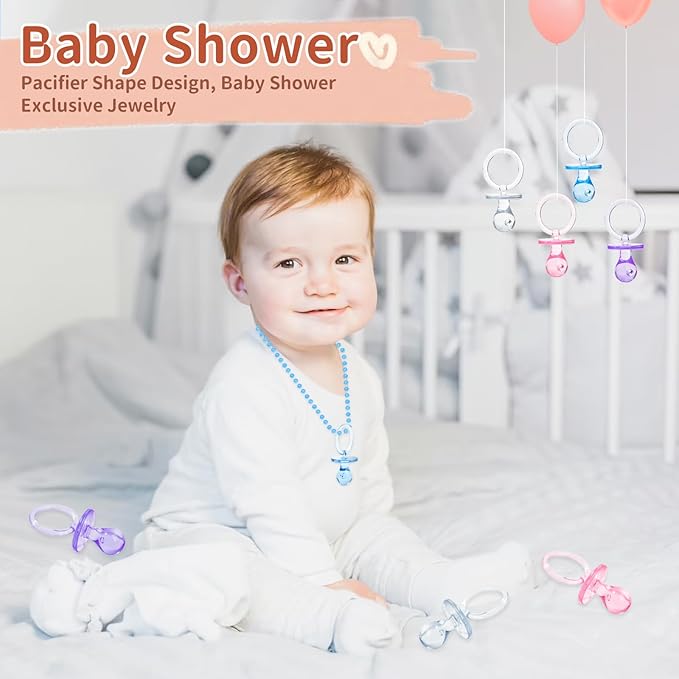 72 Pcs Baby Shower Pacifiers, 2.75’’ Plastic Pacifiers for Baby Shower Game, Baby Shower Decoration DIY, Gender Reveal Party Table Scatter/Baby Shower Party Favors, 4 Color