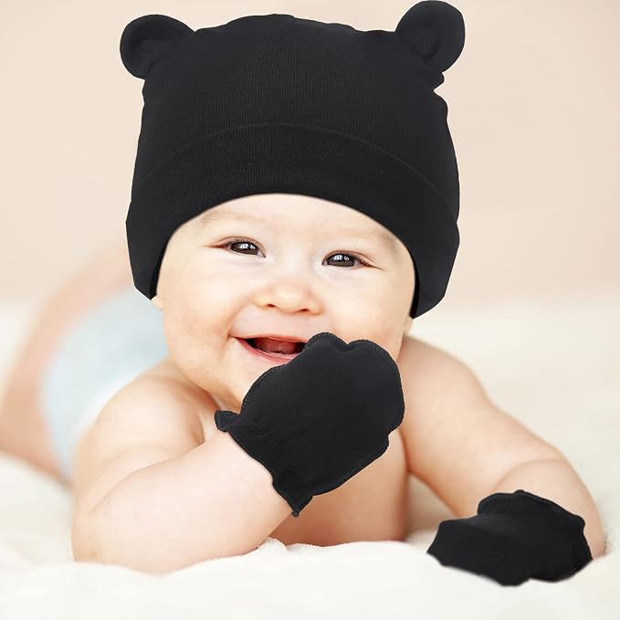 Syhood 4 Sets Baby Hat Mittens Socks Bear Ear - Image 6