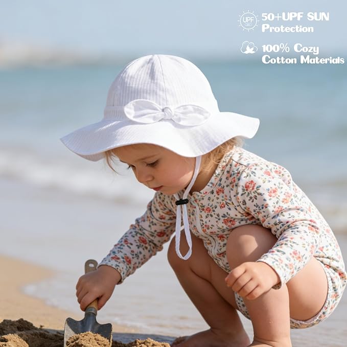Baby Girl Sun Hat with UPF 50+ Outdoor Adjustable Beach Hat with Wide Brim - Image 5