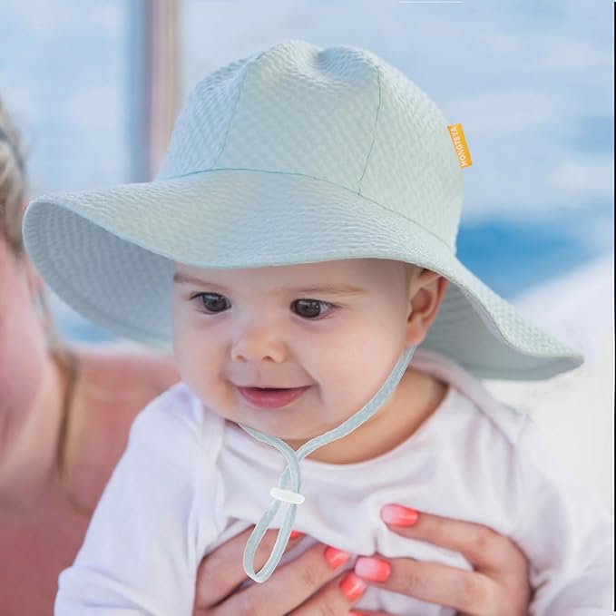 HONGTEYA Baby Sun Hat Toddler Girl Beach Hat Adjustable Outdoor Summer Hat UPF 50+ Sun Protection Wide Brim Infant Kids