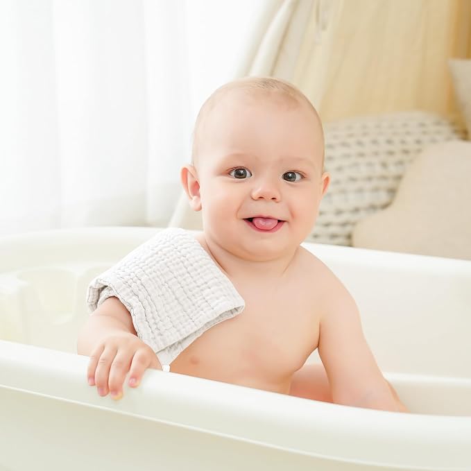 Bearmoss 12 Pack Baby Muslin Washcloths, 100% Cotton 10"x10" Face Towels - Image 5