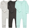 Aablexema Baby Cotton Fooltess Pajamas with Mitten, 3-pack Infant Romper Zip Up One Piece Jumpsuits Outfit