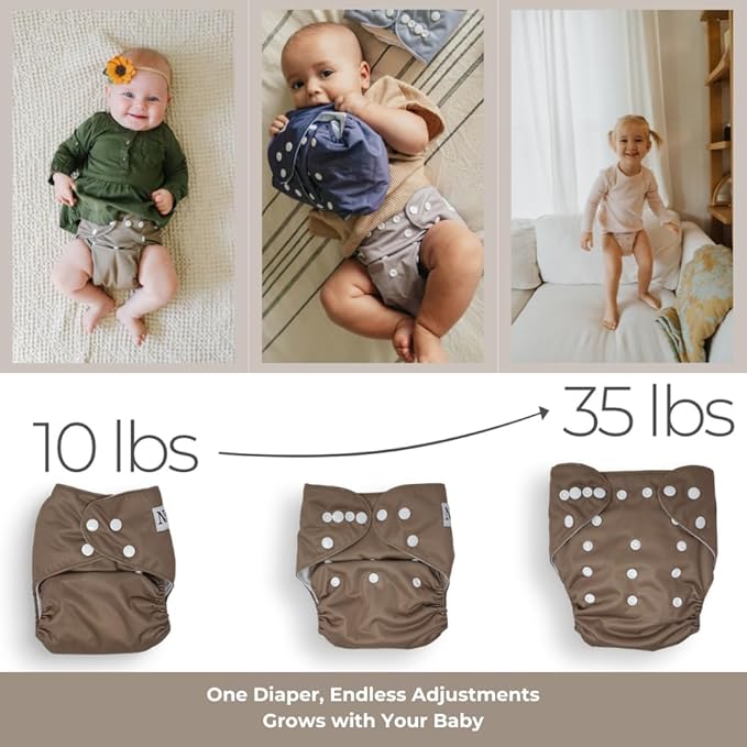Nora's Nursery Cloth Diapers 7 Pack with 7 Inserts & 1 Wet Bag - Waterproof Cover, Washable, Reusable & One Size Adjustable Pocket Diapers for Newborns and Toddlers - Ballet Slippers