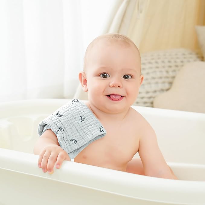 Bearmoss 12 Pack Baby Muslin Washcloths, 100% Cotton 10"x10" Face Towels - Image 5
