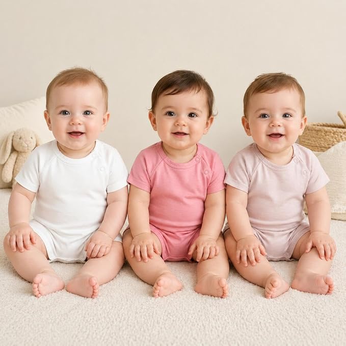 GUISBY Baby Romper 3-Pack Short Sleeve Rayon of Bamboo Bodysuit Set, 0-24M | - Image 2