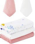 5 Pack Muslin Swaddle Blanket & Baby Burp Cloths, Soft & Breathable Receiving by RILIHO