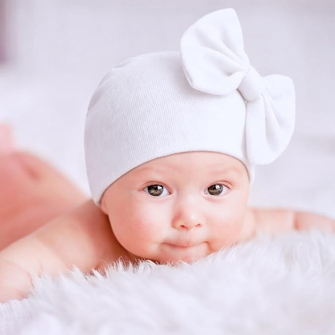 BQUBO Newborn Baby Girls Hats Mittens Set Hospital Hat Beanie Infant Bow Hats - Image 3