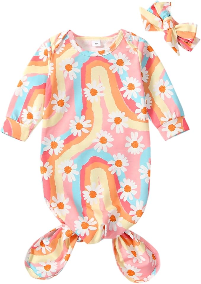 Newborn Baby Girl Floral Sleep Gown Headband Sleepwear Outfit by Merqwadd