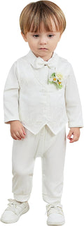 Baby Boy Clothes Gentleman Baby Suit Long Sleeve Romper+Vest+Bow Tie+Corsage 4Pcs Boys Formal Jumpsuit