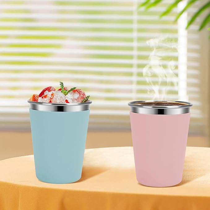 Kids Cups with Straws and Lids, 5 Pack 12oz Spill Proof Toddlers Straw Cup with Lid, Stainless Steel Kid Cups with Lids for School, Outdoor, Multicolor