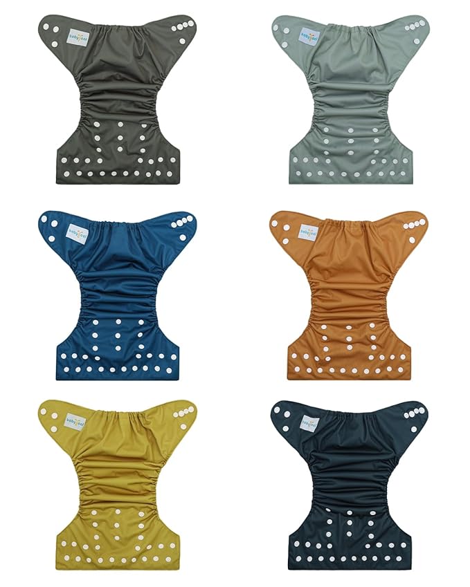 Babygoal Baby Reusable Neutral Cloth Diapers, One Size Adjustable Washable Pocket Nappy Covers 6 Pack+6pcs Rayon from Bamboo Inserts+Wet Bag 6FN39