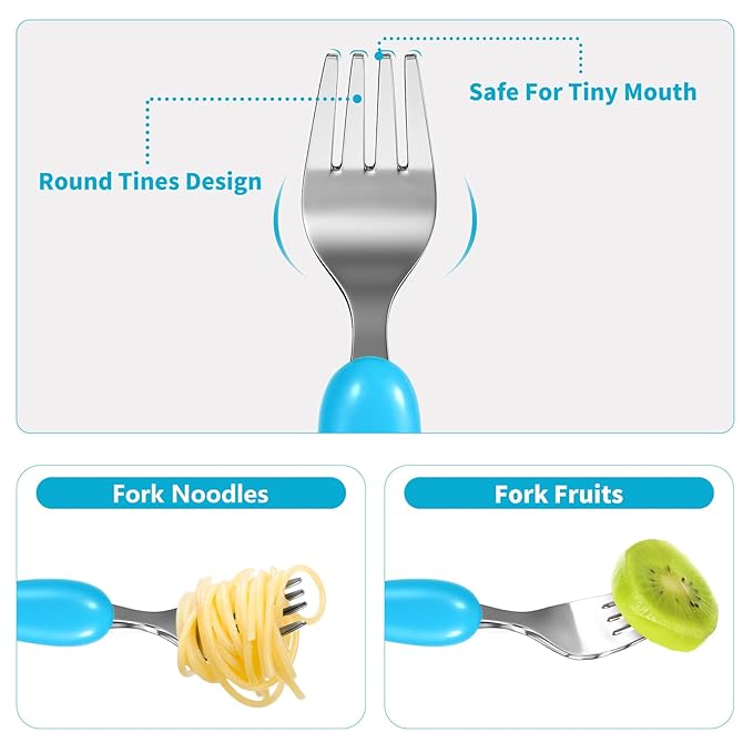 Lehoo Castle 6 Pieces Toddler Utensils, Kids Silverware for 2 3 4 Years Old, Stainless Steel Knife Fork and Spoon Set with Plastic Handle, Safe Toddler Cutlery (Green)