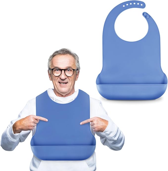 Adjustable Silicone Adult Bib, Washable Bib by TaoTazon