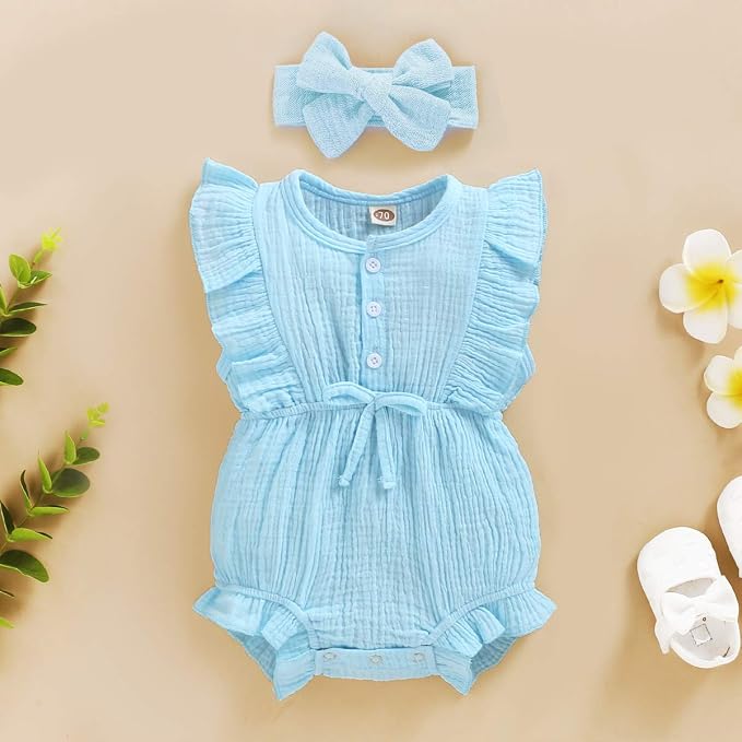 YOUNGER TREE Toddler Baby Girl Ruffled Sleeveless Romper Casual Summer Jumpsuit - Image 2