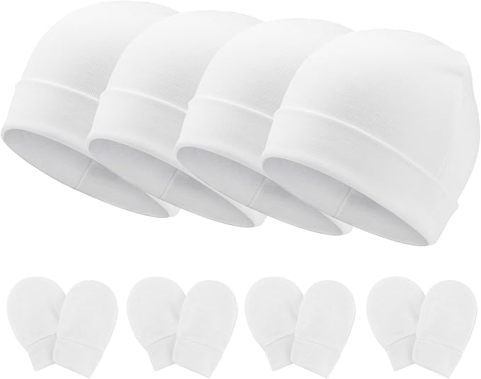 BQUBO Baby Hats and Mittens Infant Cotton Beanie Gloves No Scratch Set Newborn by DRESHOW