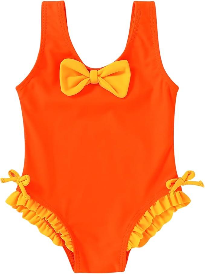 YOUNGER TREE Toddler Swimsuit Girl Cute Stripe One-Piece Ruffle Swimwear Baby Girl Bathing Suits with Bow