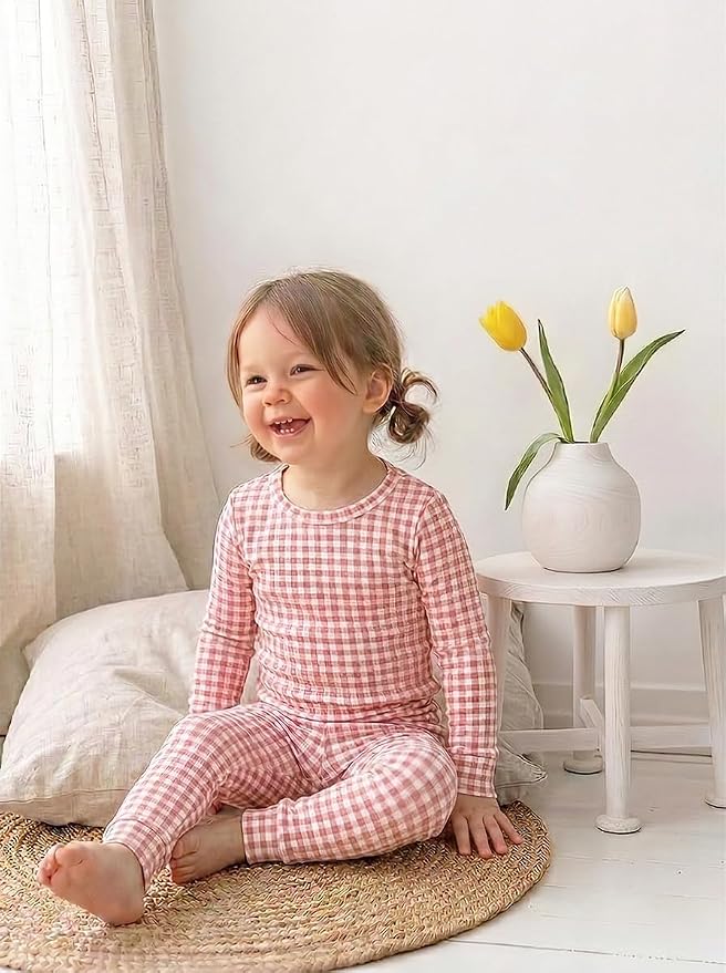 moimoln Cotton Modal Baby Toddler Pajamas Check Solid Leopard 6M-8Y - Image 3