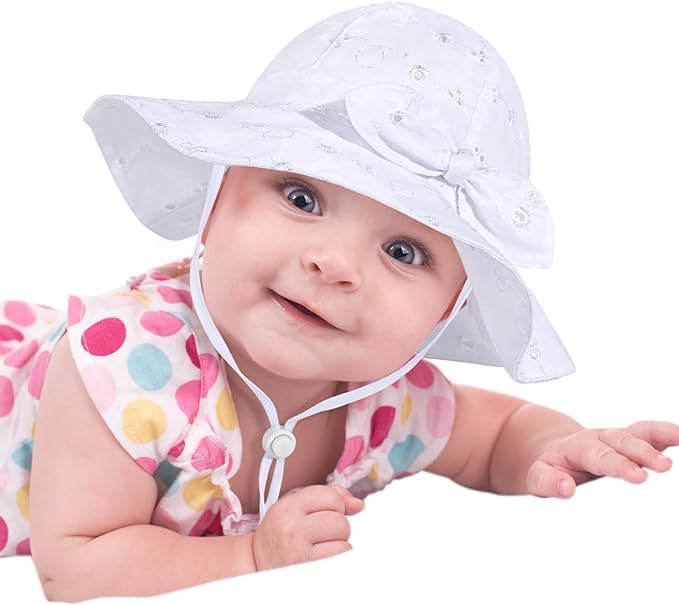 Baby Girl Sun Hat with UPF 50+ Outdoor Adjustable Beach Hat with Wide Brim Bucket Hats