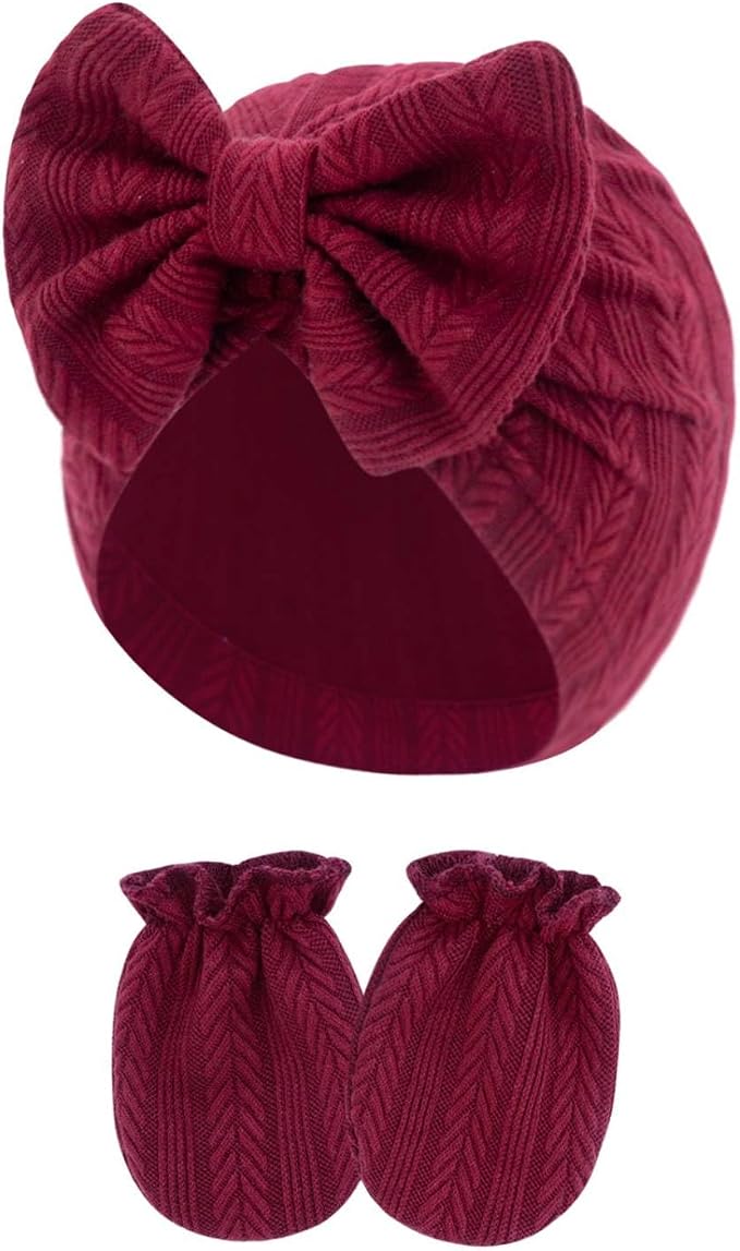 4 Pcs Newborn Hats Mittens Set Infant Cap Bow Hospital Beanie Preemie Hat - Image 7