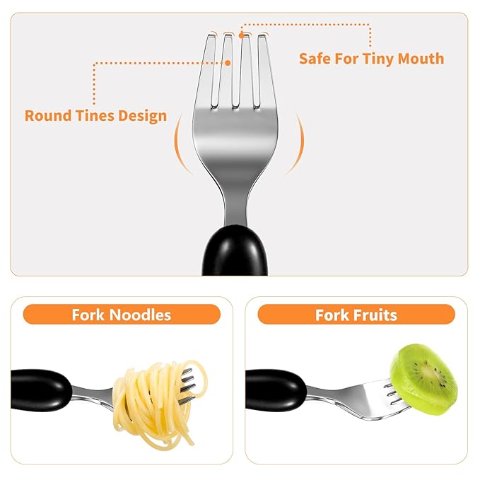 Lehoo Castle 6 Pieces Toddler Utensils, Kids Silverware for 2 3 4 Years Old, Stainless Steel Knife Fork and Spoon Set with Plastic Handle, Safe Toddler Cutlery (Black)