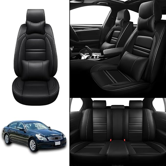 Car Seat Covers for Infiniti g35 2003-2008 | 5-Seats Seat Covers, Waterproof Seat Protectors, Automotive Seat Covers (Full Set with Pillow,Black)