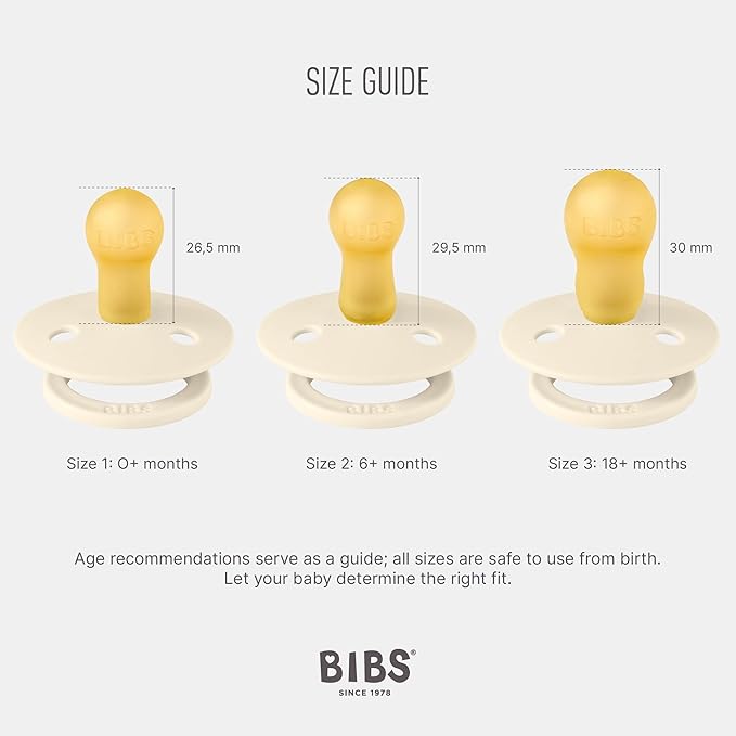 BIBS Color Soother, BPA Free Dummy Pacifier, Round Nipple. Natural Rubber Latex, Made in Denmark. 6-18 Months (Pack of 2) total 4 counts, Baby Blush Colors