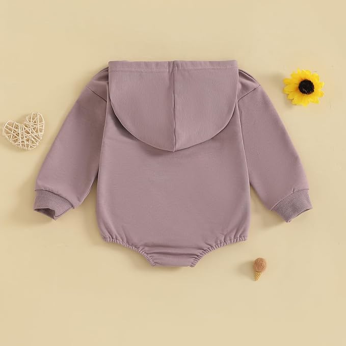 Baby Girl Boy Hooded Sweatshirt Long Sleeve Solid Color Romper Infant Baby Fall - Image 4