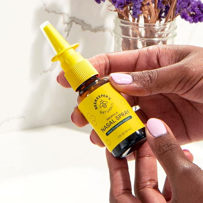 Beekeeper's Naturals Nasal Spray for Adults with Propolis, Xylitol & Saline, Clears Nasal Congestion, Moisturizes Sinus Canal, & Decongest Sinus Cavities, 1 fl oz