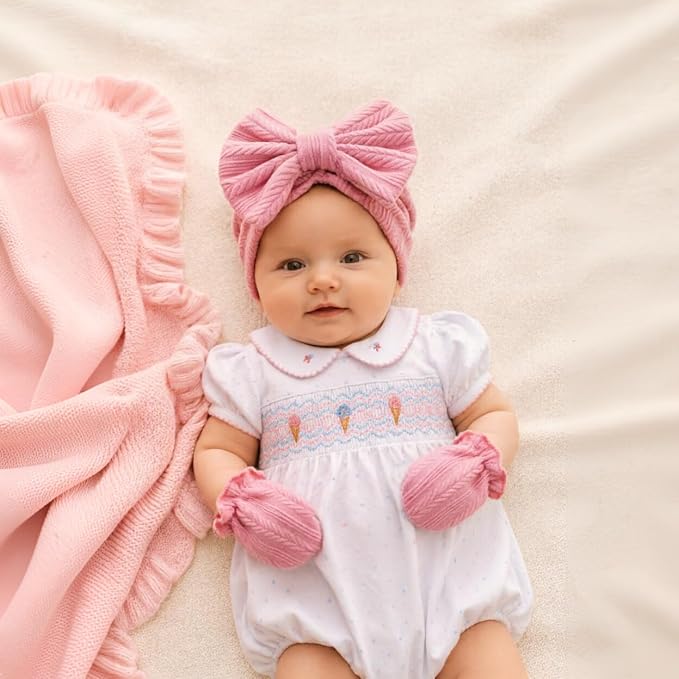 BQUBO Baby Turban Hats and Mittens Set Newborn Infant Hospital Hats Caps - Image 3