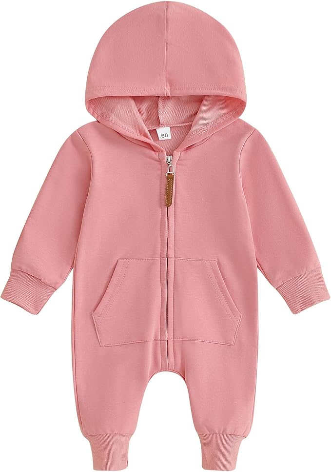 Infant Baby Boy Girl Clothes Solid Hoodie Romper Zip Up Long Sleeve Hooded by DNOMAID+YZARC