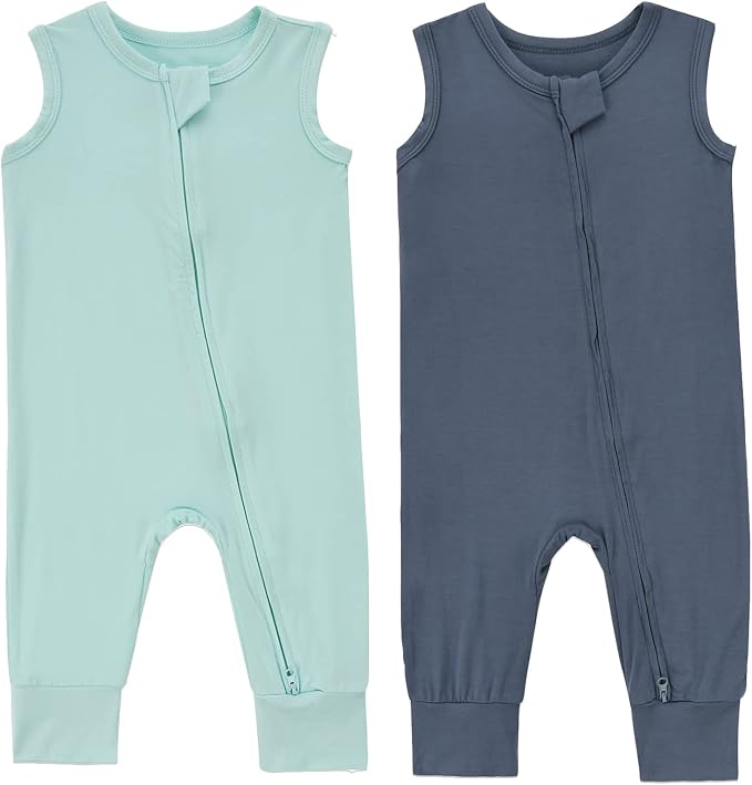 Aablexema Baby Rayon of Bamboo Sleeveless Footless Zipper Romper 0-24M | 2pcs by Aablexema