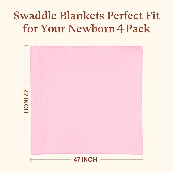 4-Pack Stretchy Swaddle Blankets, 47x47 Baby Receiving Blankets | Soft - Image 2